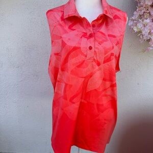 Nike Coral-Red Sleeveless Polo Tank with Tonal Abstract Print